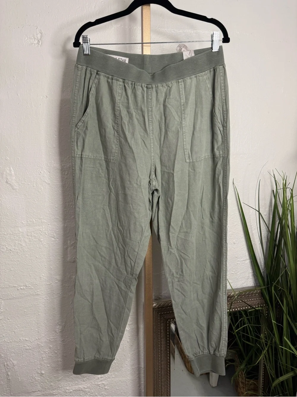 💟 Vanilla Star 🌿 Sage Green Linen Blend Jogger Pants - Picture 3 of 6